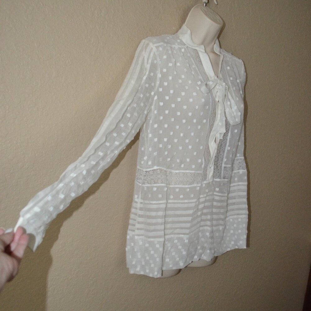 $530 Sz 1 S Zimmermann Off White Sheer Polka Dot Long Sleeve Blouse - Picture 3 of 8